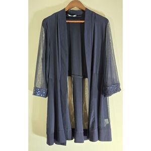 RM Richards Navy Open Front Jacket Sz 16W 1X Sheer Panels Plus Sequin Accents